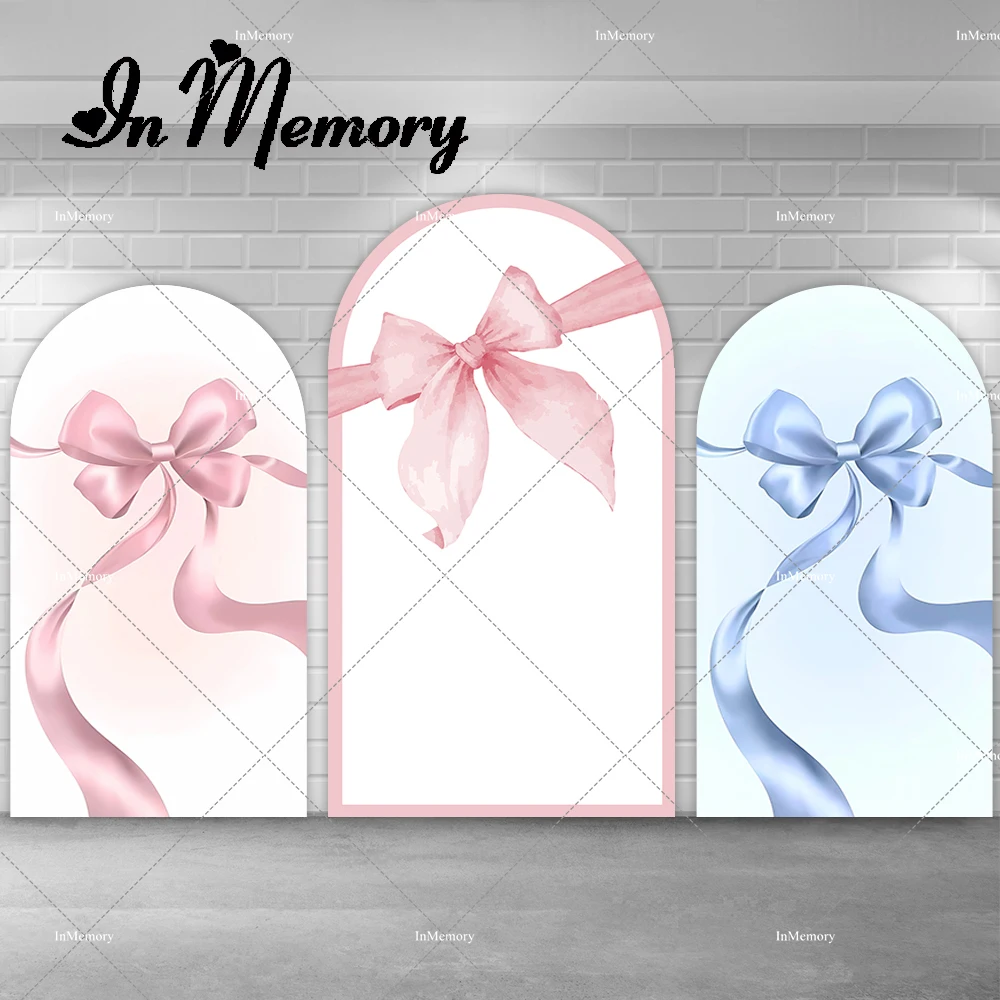 Pink Blue Bow Arch Backdrop Cover For Gender Reveal Party Decoration Baby Shower Photography Backgrounds Double-sided