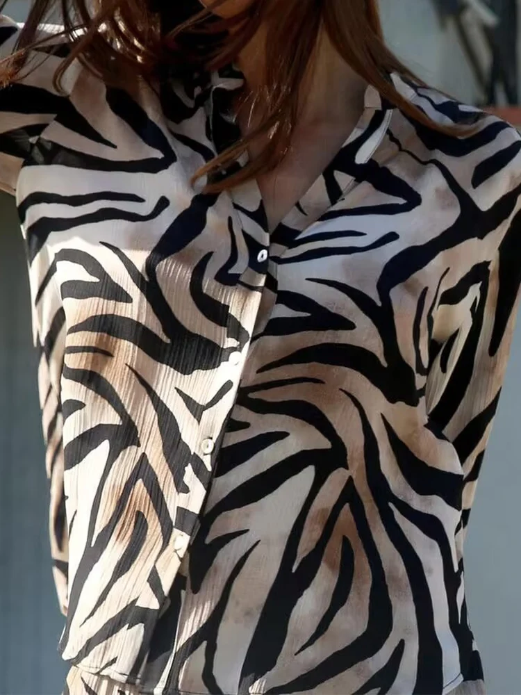 2024 European and American style women\'s clothing new fashion flowing animal print shirt