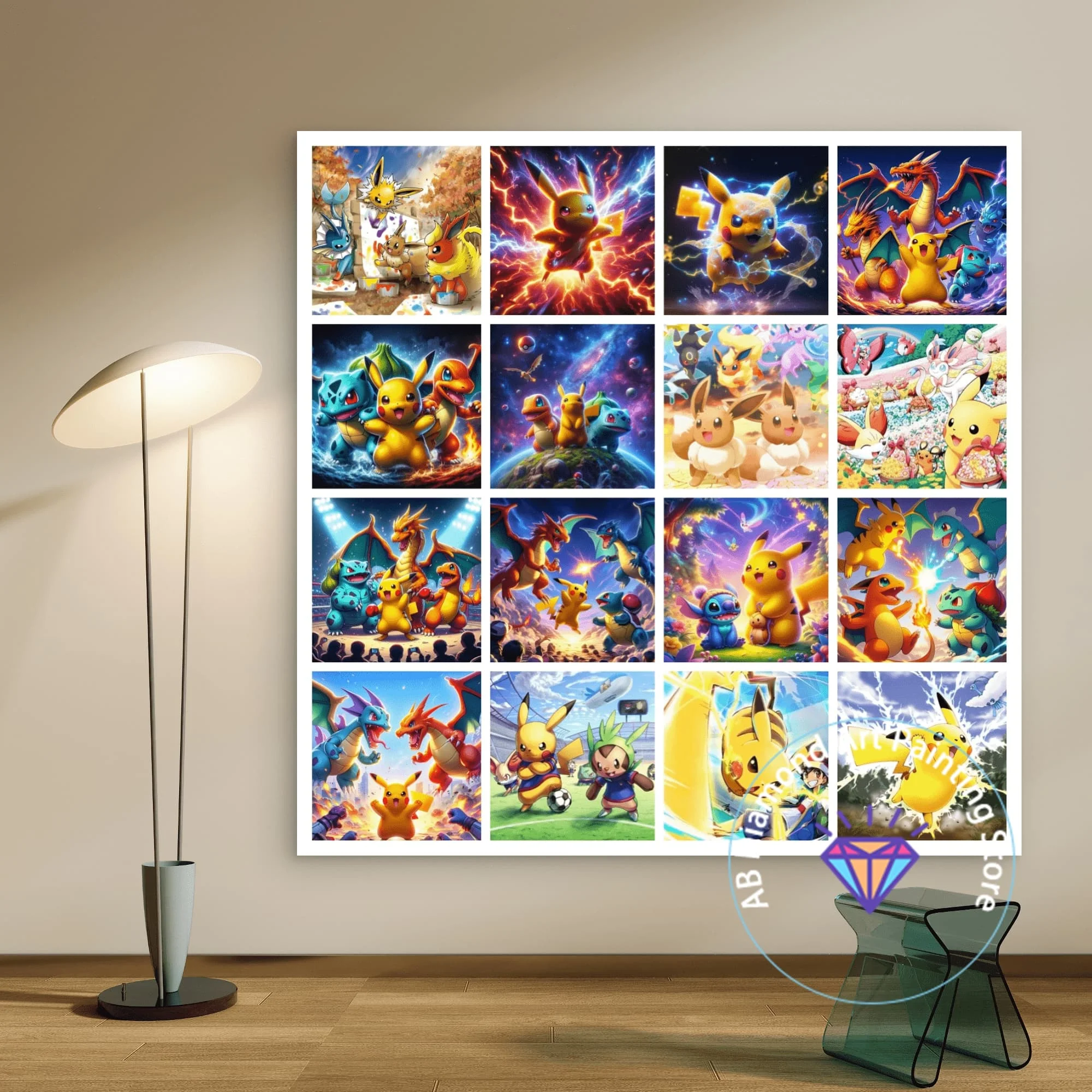 

Pikachu Charmander Squirtle 5D DIY AB Diamond Painting Kit Cross Stitch Handmade Art Gift Crafts Home Decor Adult Children Gift