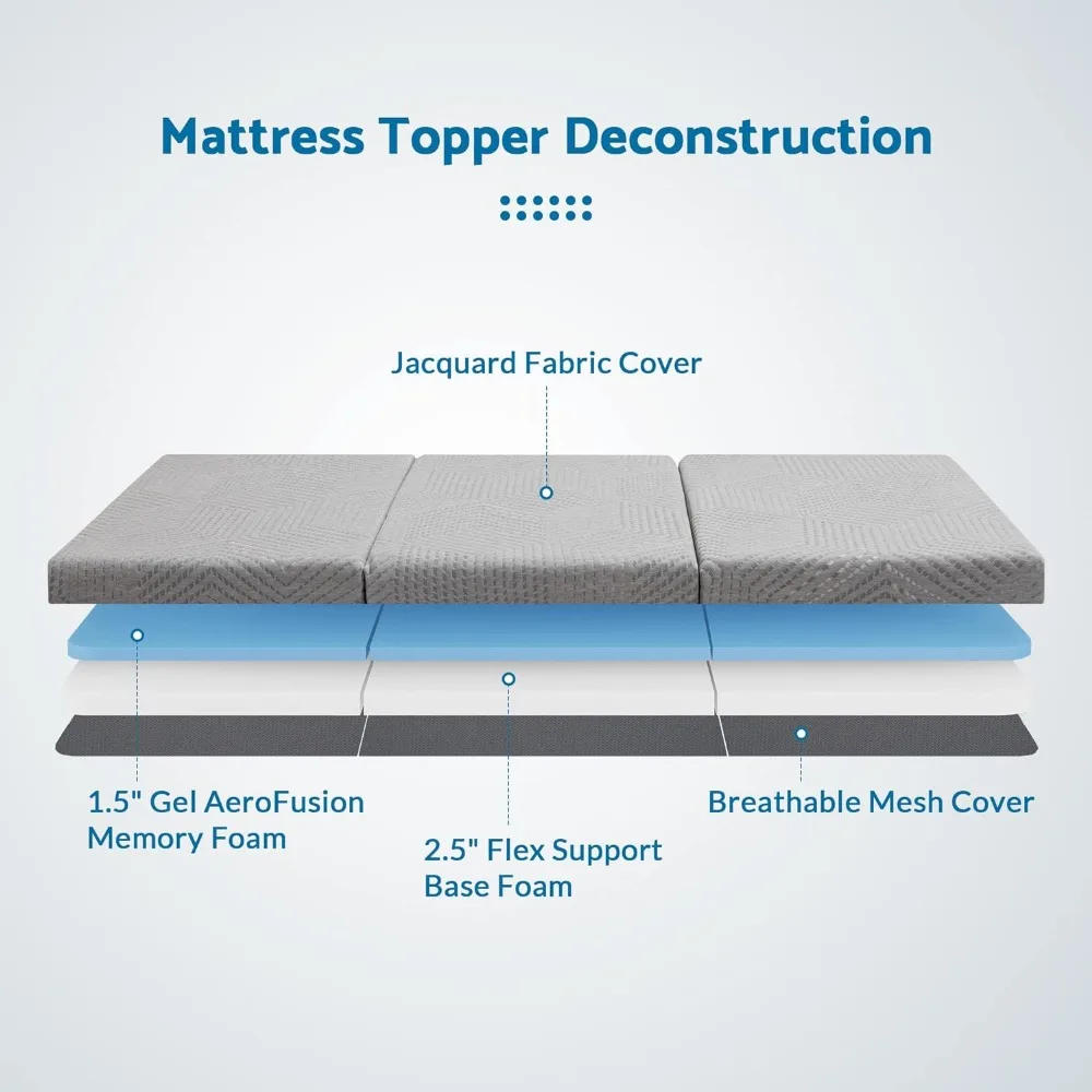 Tri-Fold Memory Foam Mattress, respirável e lavável Capa, King Size, 4"