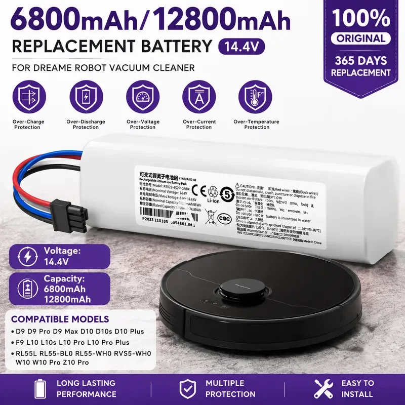 14V 12800mAh P2008-4S2P-MMBK Replacement Battery For Dreame F9 D9 L10 Pro Plus RLS3 RLS5 RLS5L RLS5D Vacuum Cleaner
