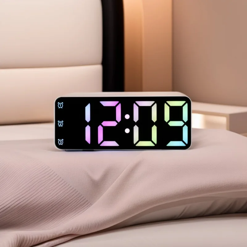 

RGB LED Digital Alarm Clock,Minimalist Multifunctional Desk Clock–Modern Electronic Calendar with Date Temperature,Bedside Decor