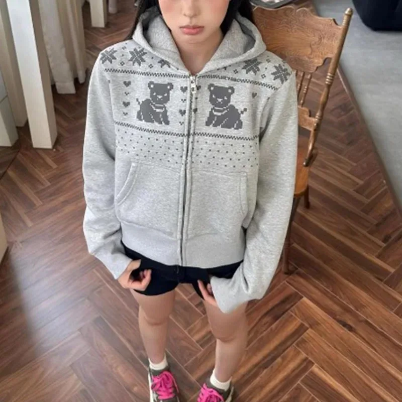 

Американский ретро кардиган с капюшоном, женская осенняя свободная универсальная повседневная верхняя куртка