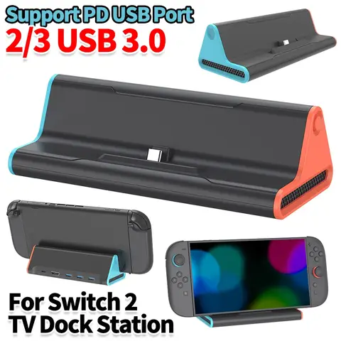 For Switch 2 TV Dock Station with Type C Port& 2/3 USB 3.0 Game Console Charging Stand Fast Charging Console Adapter Base