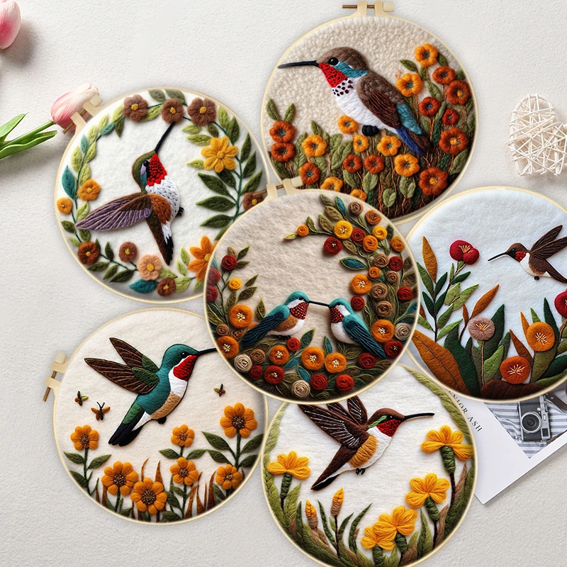 

CHENISTORY DIY Bird Animal Wool Felting Kit with Embroidery Hoop Complete Needle Felting Starter Set for Beginners Home Decor