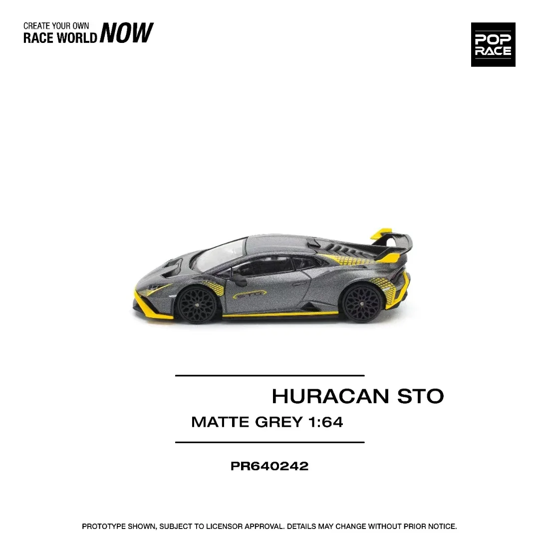 PreSale POP RACE 1:64 Huracan STO Matte Grey Openable Hood Diecast Diorama Car Model Toy