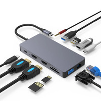 12 IN 1 USB C HUB Type-c To Dual HDMI-compatible Display Docking Station RJ45/VGA/TF/SD/USB3.0/2.0/2*Type-c for Mac HP Splitter