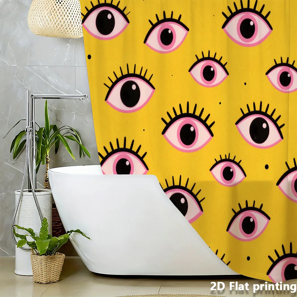 

Bold Eye Motif Shower Curtain – Yellow Background with Pink & Black Cartoon Eyes, Polyester, 12 Hooks, Water-Resistant, 72×72"