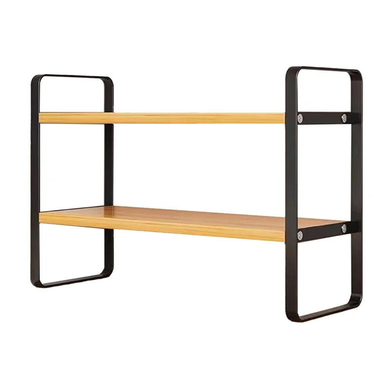 

COME Wooden 2-Tier Desktop Organizer Shelf, Multipurpose Wood Office Desk Storage Rack, Small Computer Desk Bookshelf For Home O