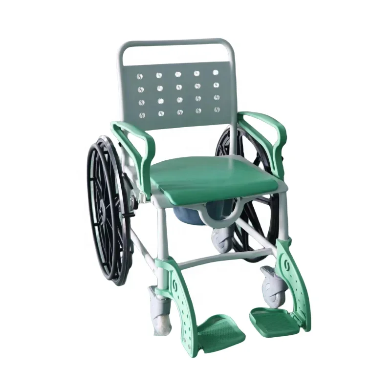 MUNIU Self Propelled Clean All Plastic Mobile Shower Commode Toilet Chair with Wheel