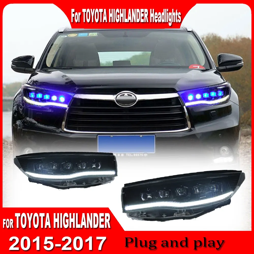 

Автомобильная светодиодная фара для Toyota Highlander 2015 2016 2017, фара Highlander Drl, линза проектора, автомобильные аксессуары, пара