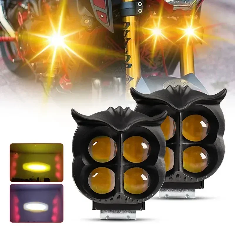 Motorcycle Spotlights Led Lens Headlamps 4 Light Modes Dual Color DRL Running Light Scooter Motorbike Flash Warning Lamp