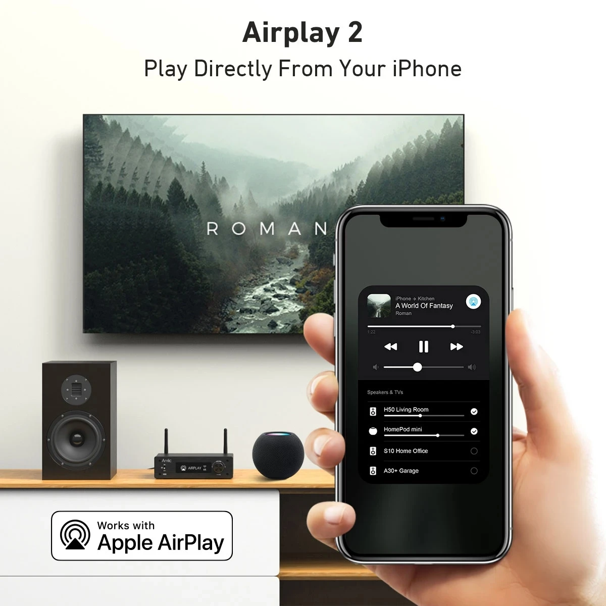 Arylic H50 Airplay2 Wireless 50Wx2 Stereo HiFi Stereo Amplifier ES9023P Sabre DAC QCC3040 Bluetooth 5.2 aptX HD Works with Alexa