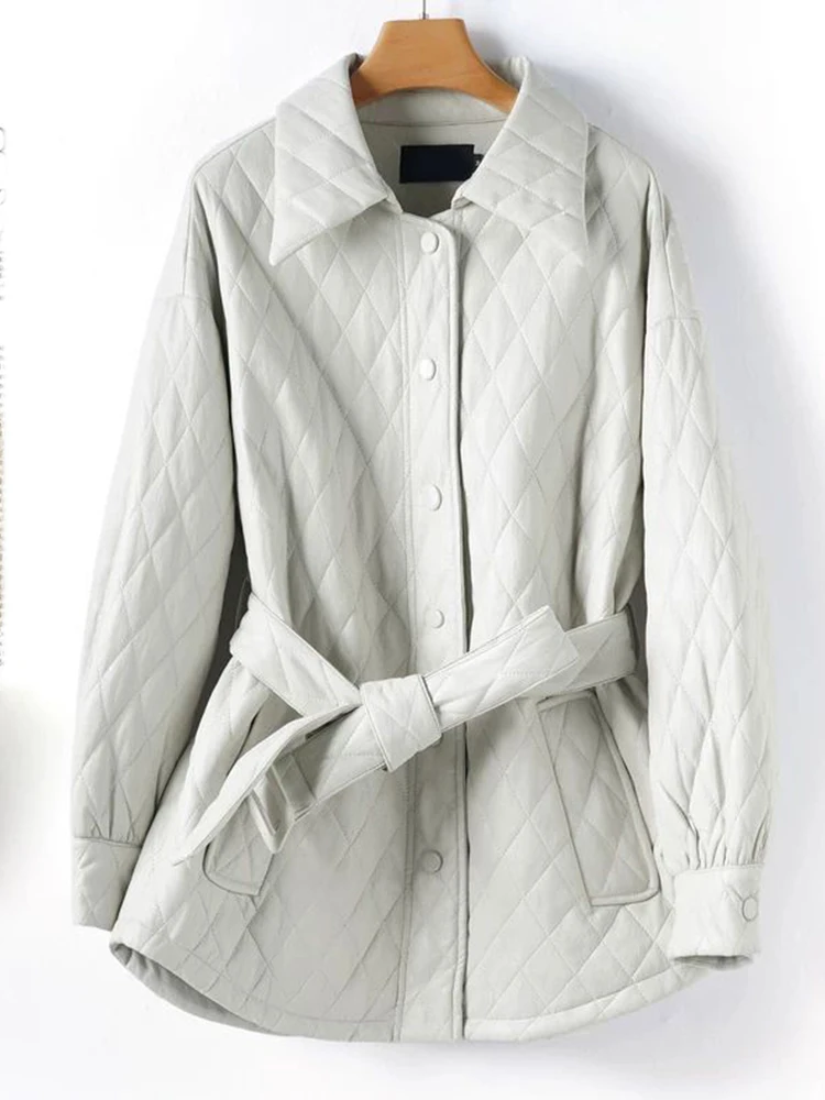 Damen-Lederjacke mit Reverskragen und Schnürung, koreanische Version, modische Herbst- und Winterjacke, neu, einfarbig, warm, einreihig.