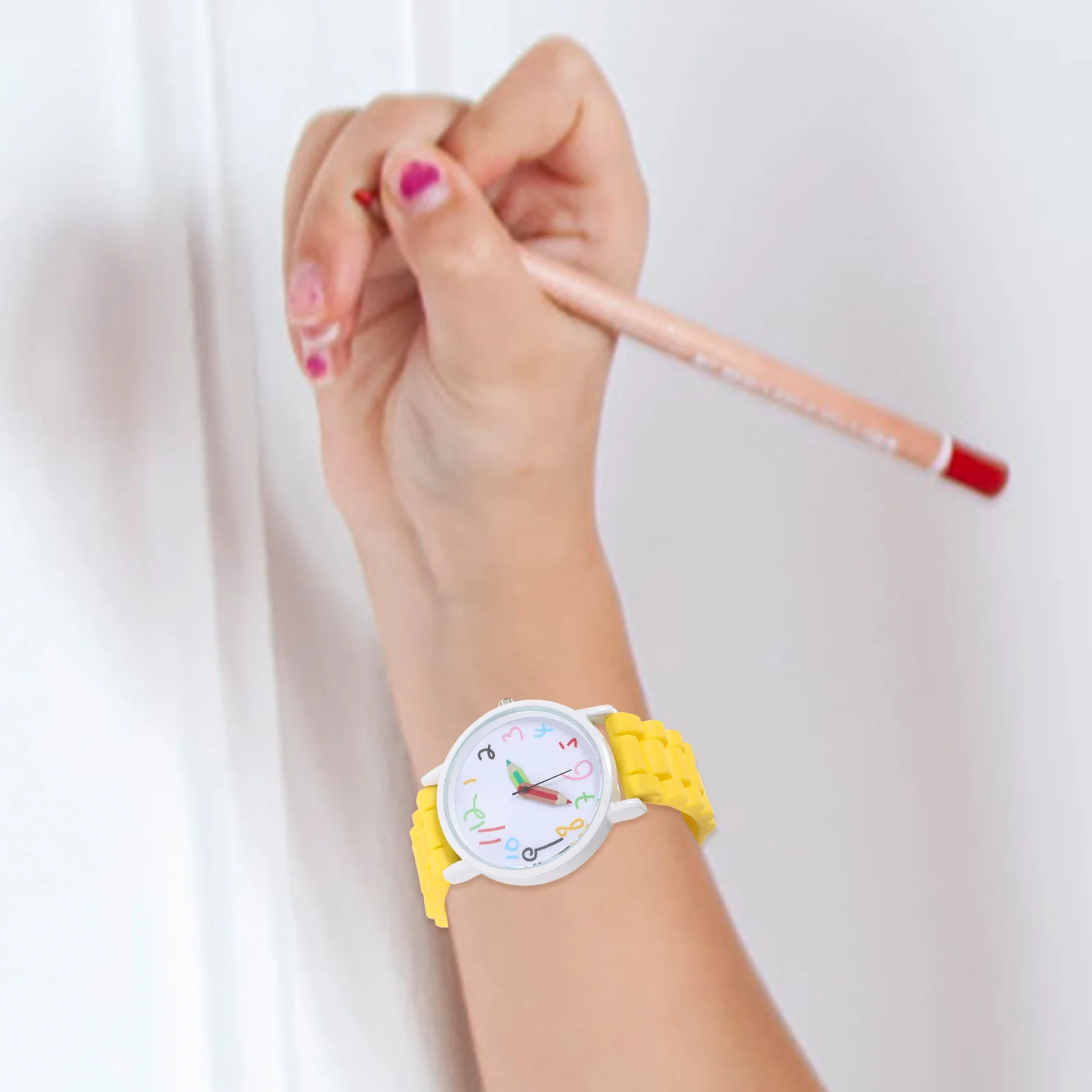 

1pc Watches Cartoon Quartz Watch Yellow Cute Learning Wristwatch For Teaching Watch