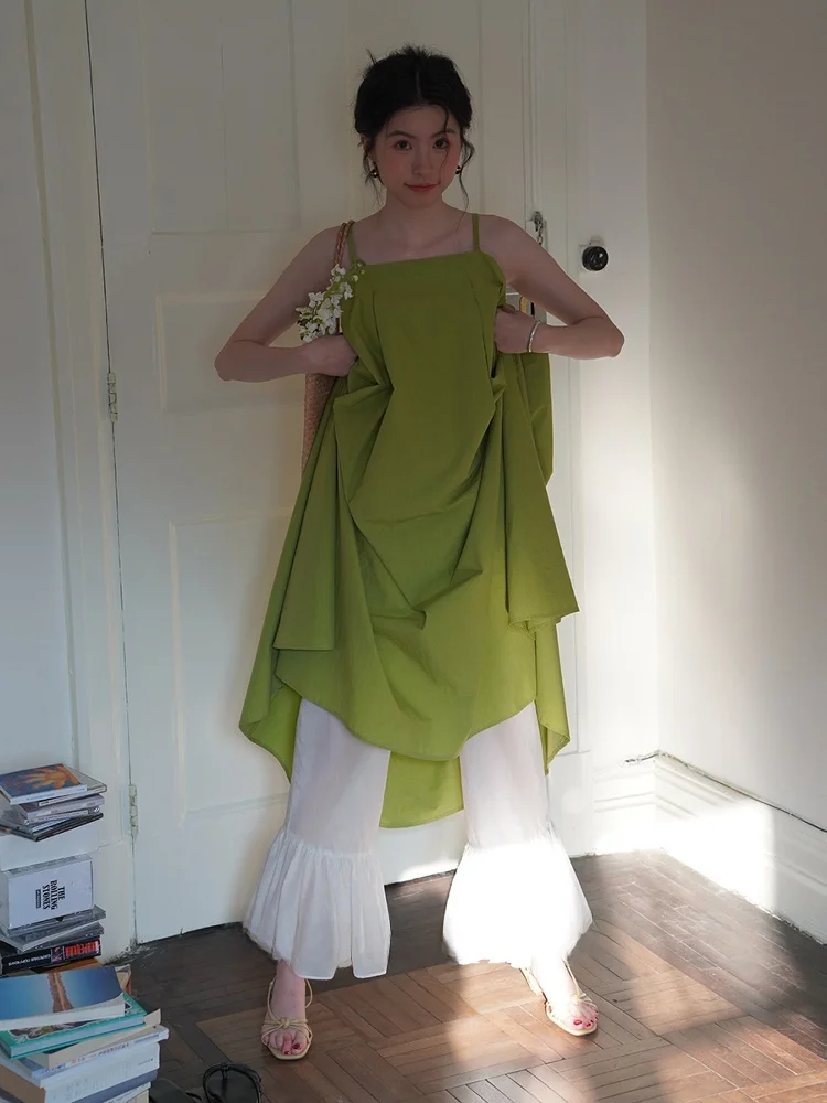 

Women's Casual Straight Leg Pants Silk Lightweight BreathableAccordion Pleat Bot Drapey Comfortable Summer Trousers