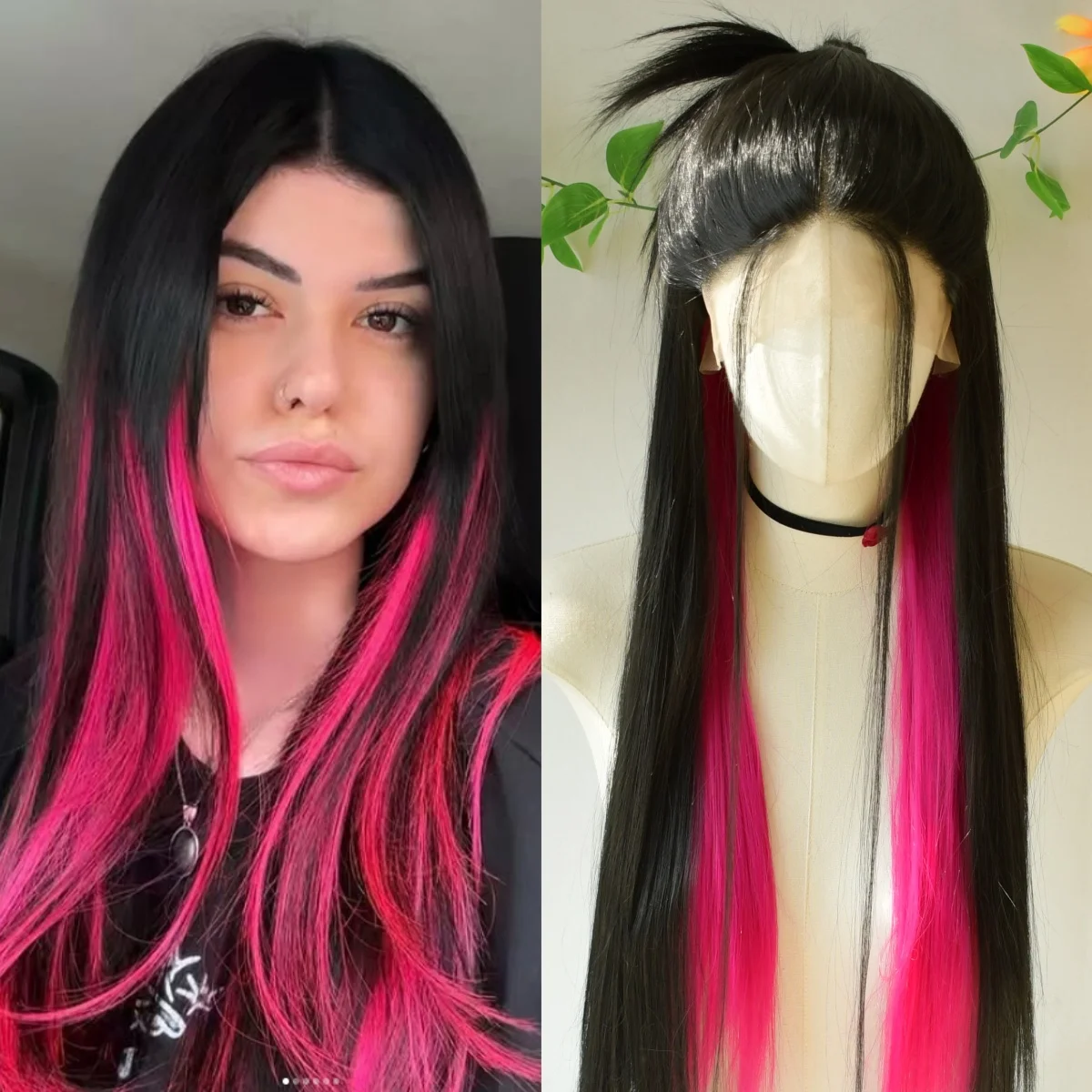 شعر مستعار أسود ووردي على شكل عظمة مستقيمة من الدانتيل شعر مستعار أمامي يسلط الضوء على الوردي 13X4 HD قبل قطعها بدون صمغ الاصطناعية اليومية تأثيري للبيع