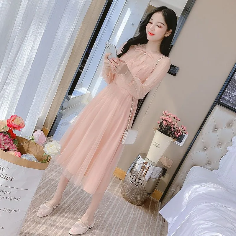 Female Dresses Mesh Long Sleeve Women\'s Dress Kawaii Maxi Cute Fairy on Sale Clearance Fashion Summer 2024 Elegant and Beautiful