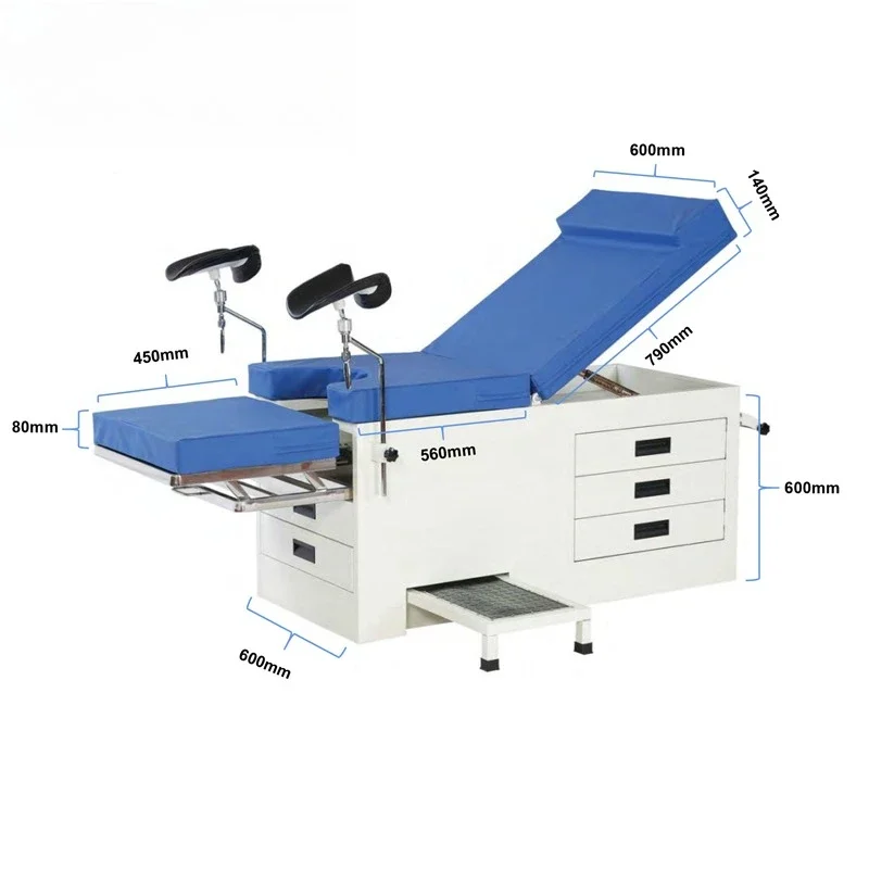 Stainless steel gynecological examination bed chair delivery table with drawers