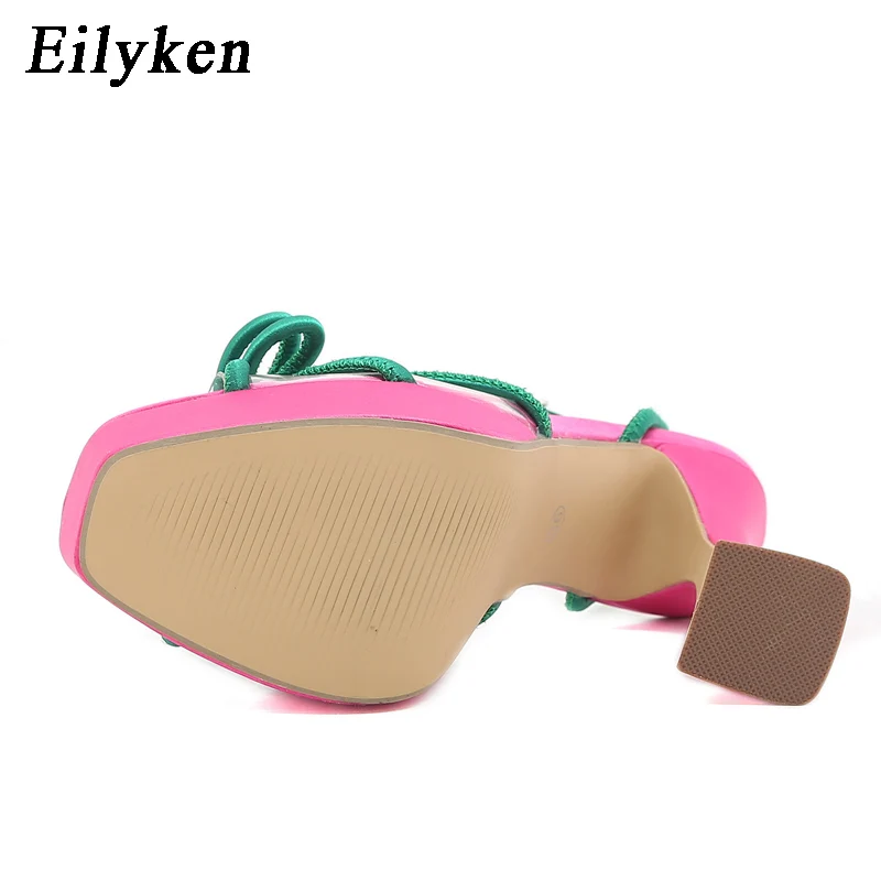 Eilyken 2024 New Runway Style Platform Women Sandals Sexy Square Toe Ankle Buckle Strap High Heels Chunky Club Shoes