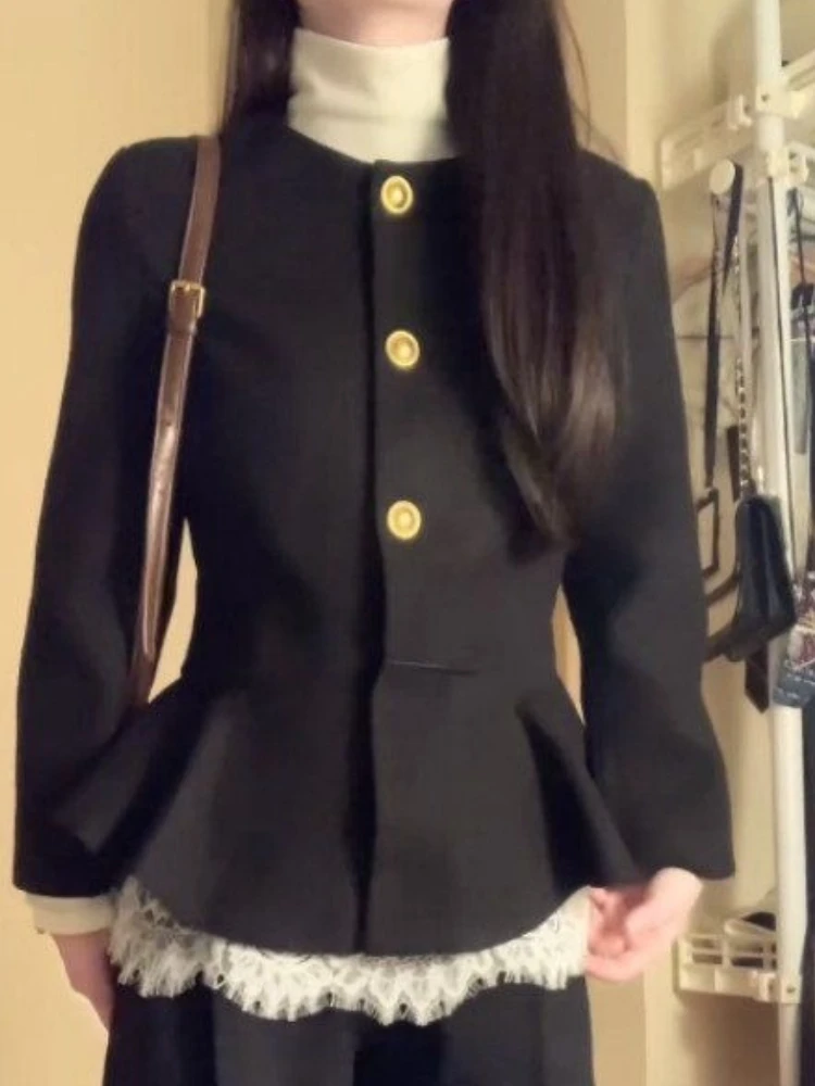 

Винтажный элегантный комплект из трех предметов, женское элегантное шикарное пальто + кружевные топы с высоким воротником + широкие брюки с высокой талией, осенние модные комплекты