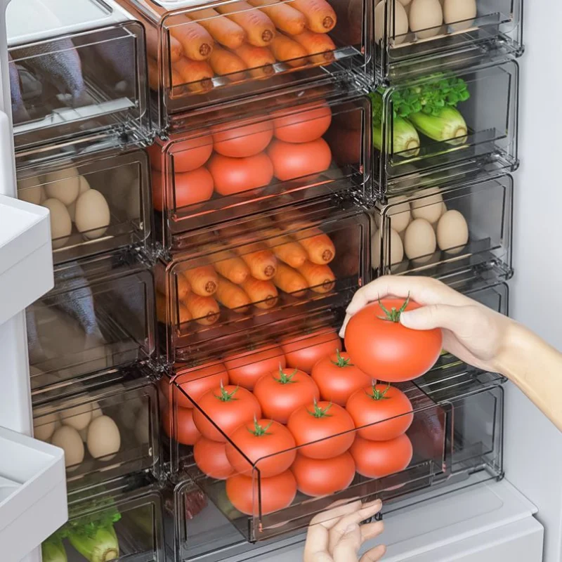 Kitchen Refrigerator Drawer Storage Box Fruit Vegatable Fresh-keeping Storage Bin Stackable Fridge Organizer Pantry Cabinet Box