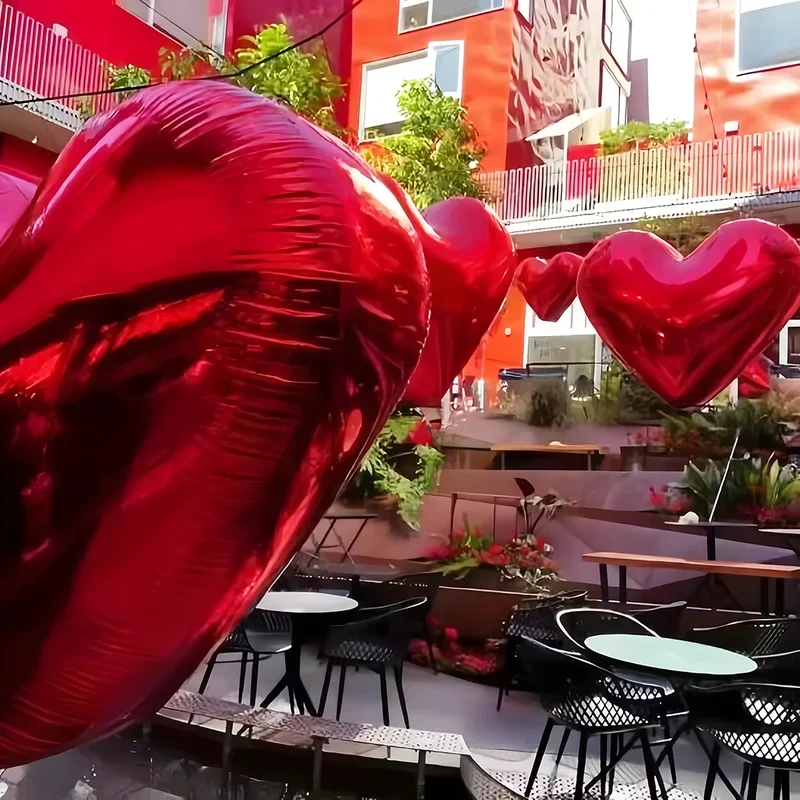 Gigantische opblaasbare spiegelbol rood roze zilver hart verblinden chroom pvc harten vorm ballon voor feest Valentijnsdag decoratie