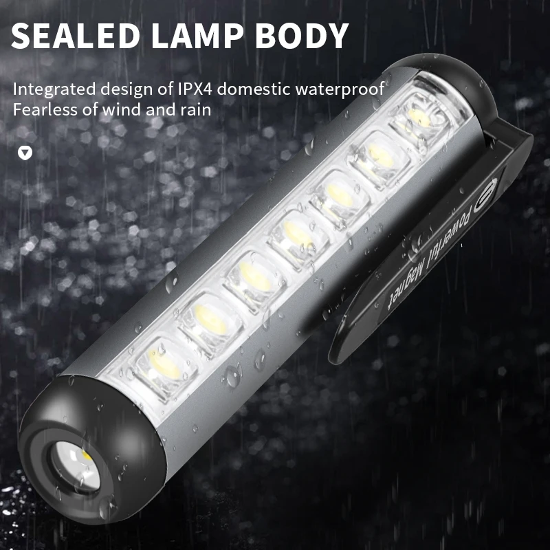 USB Rechargeable Mini LED Flashlight With Clip Magnet Work Light Lantern Portable Emergency Type-C Light Waterproof Flashlight