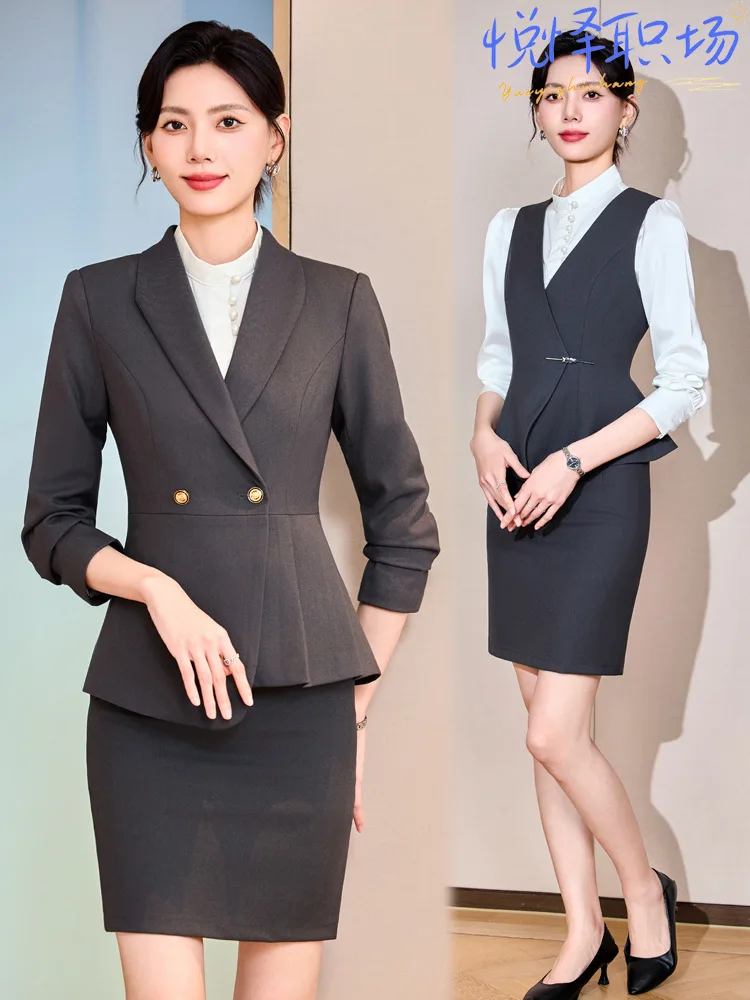 

Профессиональный женский костюм-двойка 2025: Новинка весенне-осеннего сезона, униформа для администраторов отелей и менеджеров по ресепшн, пиджак