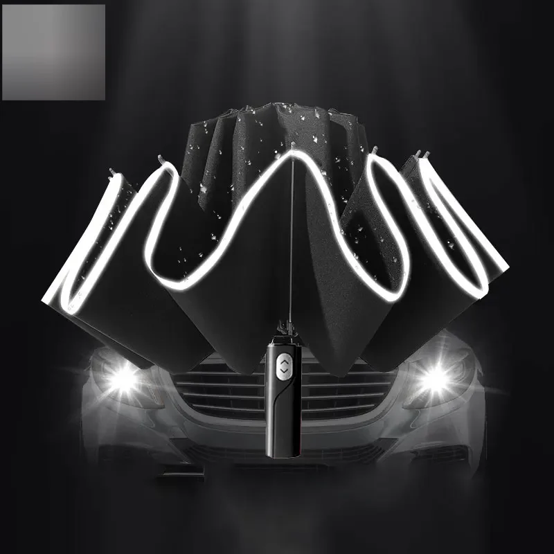Windproof Reverse Automatic Umbrella Rain Women Men Car Large Business 3Folding Umbrellas 10 Ribs Reflective Stripe Paraguas