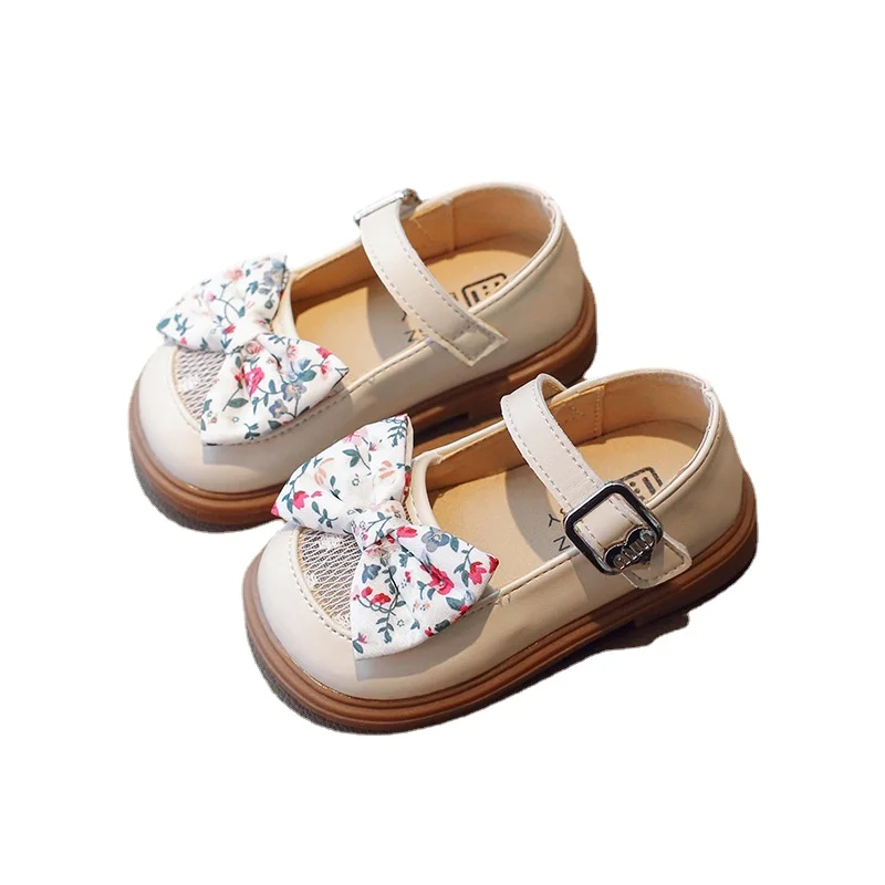 Spring Autumn New Kids Leather Shoes Cute Bow Floral Baby Girl Shoes Toddler Sneakers Soft Bottom