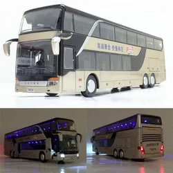 Liga e ABS puxar o modelo de ônibus, alta imitação duplo Sightseeing Bus, Flash LED veículo do brinquedo, venda de carro novo, alta qualidade, 1:32, 2023