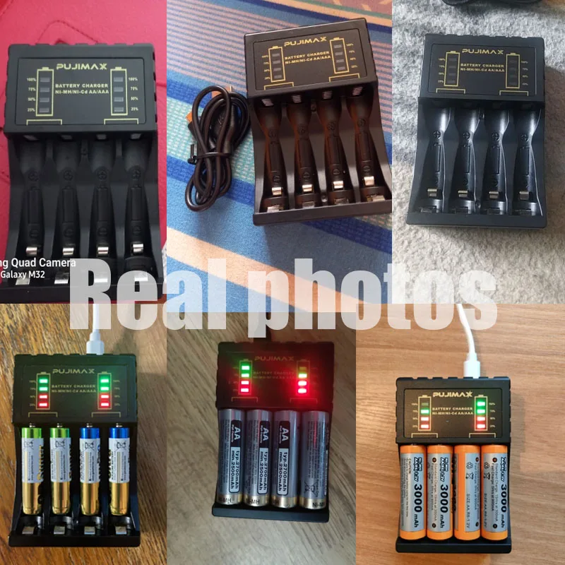 4 Slot Battery Charger For AAA/AA Rechargeable Batter Charger With LED Indicator Charger Cable For AA/AAA Ni-MH/Ni-Cd Batteries