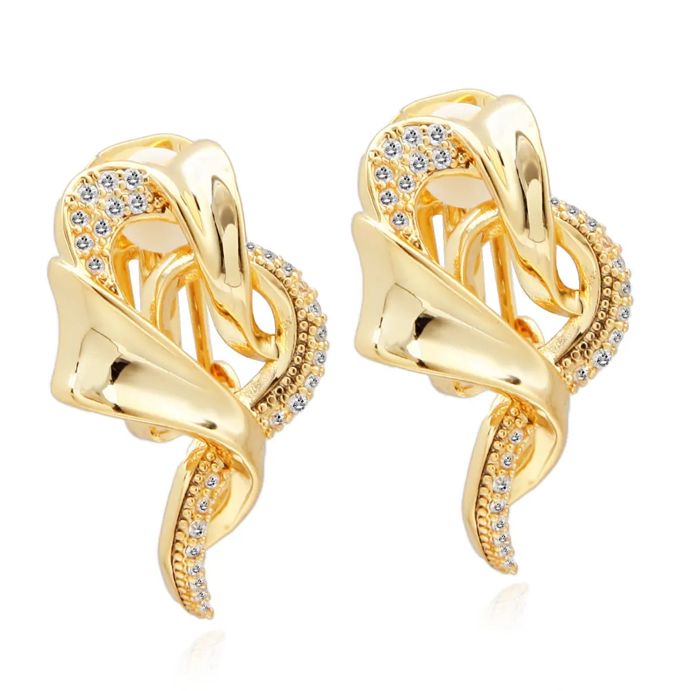 VAROLE Twisted Art Earrings For Women With Sparkle Cubic Zirconia Gold Color Ear Cuff Friends Gift Fashion Jewelry Boucle Oreill
