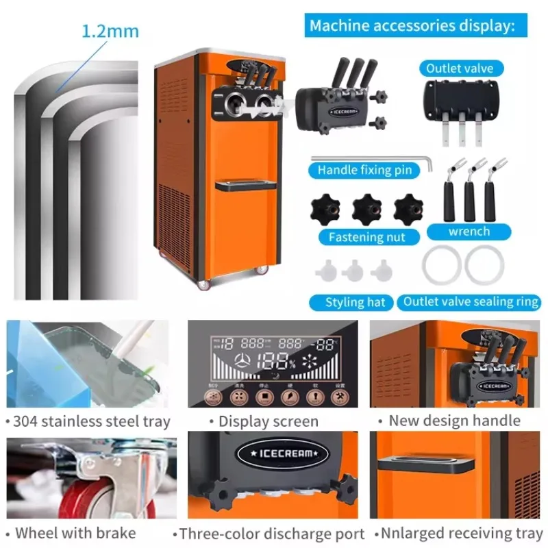 3 Flavors Automatic Soft Serve Commercial Ice Cream Machine Italian Gelato Making Ice Cream Makers