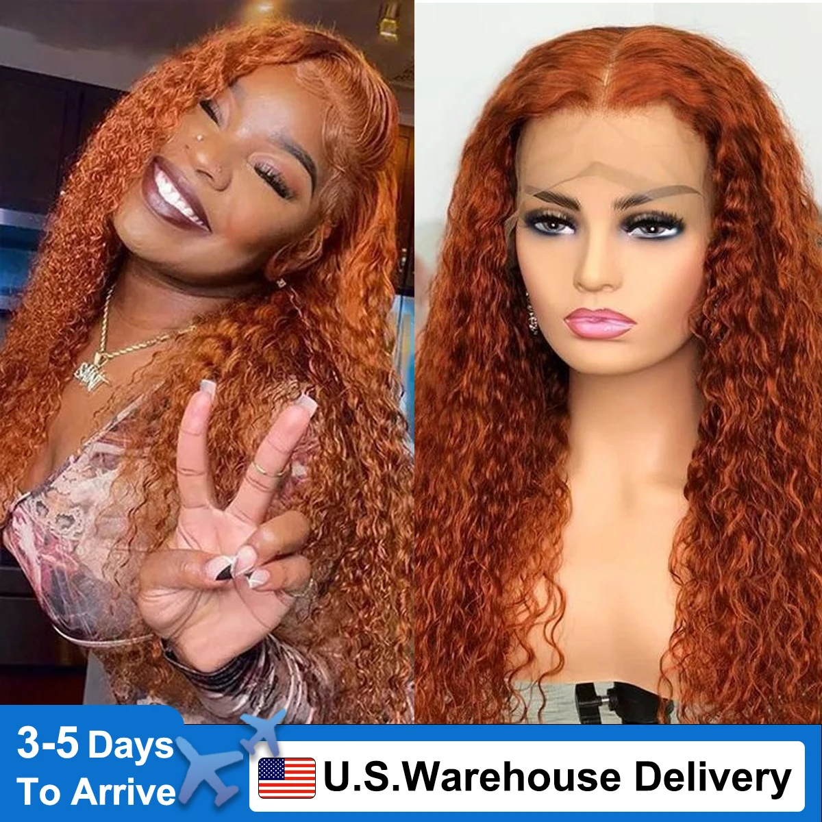 #350 Orange Deep Wave Lace Wig 13x6 HD Transparent Lace Ginger Lace Front Wigs 180% Density Unprocessed Hair Wigs 24 30 Inch