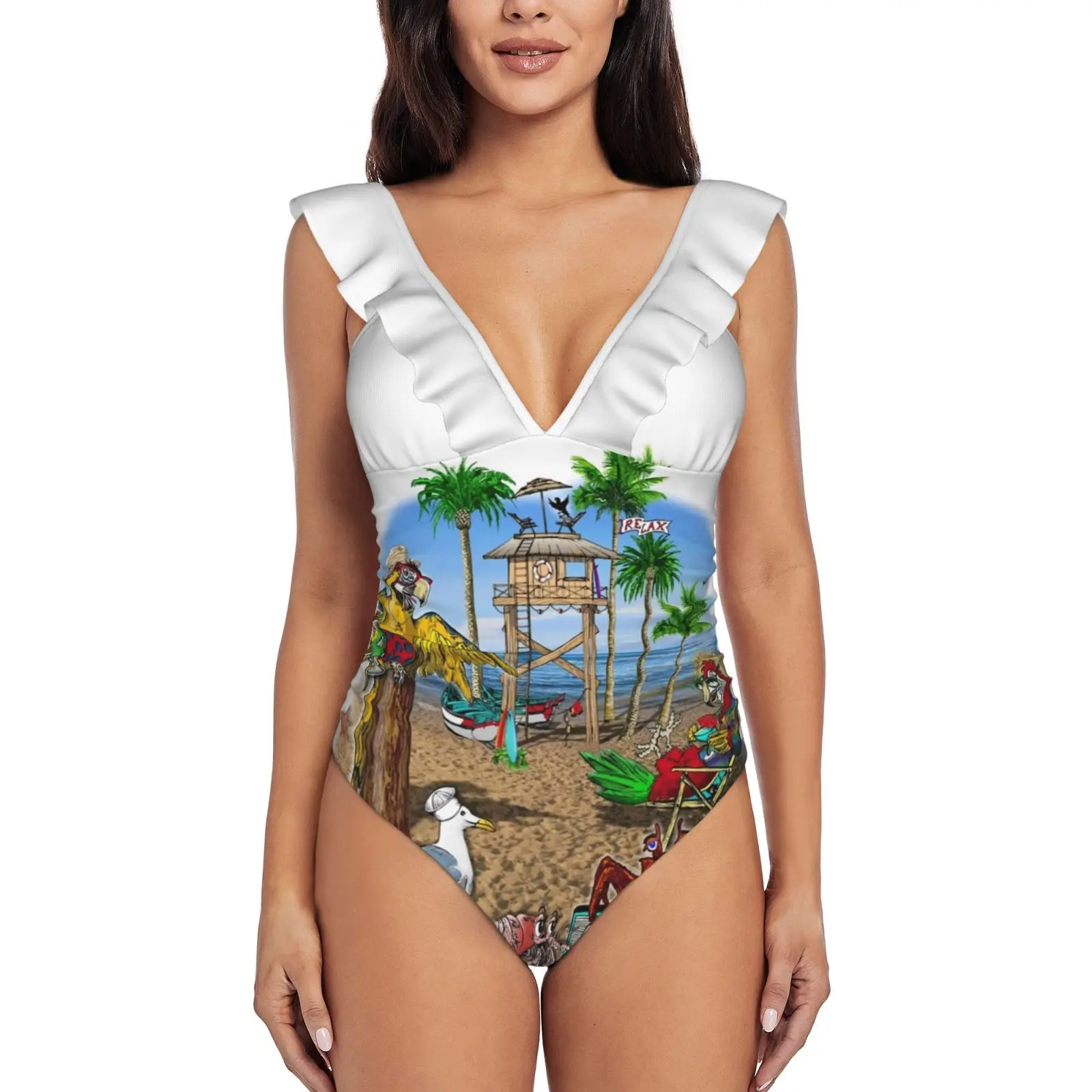 Parrot Beach Party One-Piece Swimsuit Women Sexy Monokini Bathing Suits New Girl Beach Swimwear Parrot Beach Party Parrot Beach