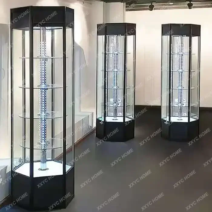 

Hcustom，Fancy Rotating Tower Showcase with Lighting Preassemble Glass Smoke Shop Showcase for Sale