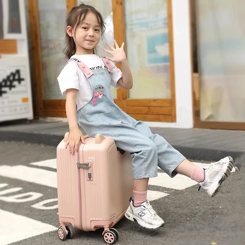 Imagem -02 - Bagagem Infantil Mala Bonito sobre Rodas Bolsa de Viagem para Crianças Transportar na Caixa do Carrinho de Senha Pode Sentar e Andar 18 20