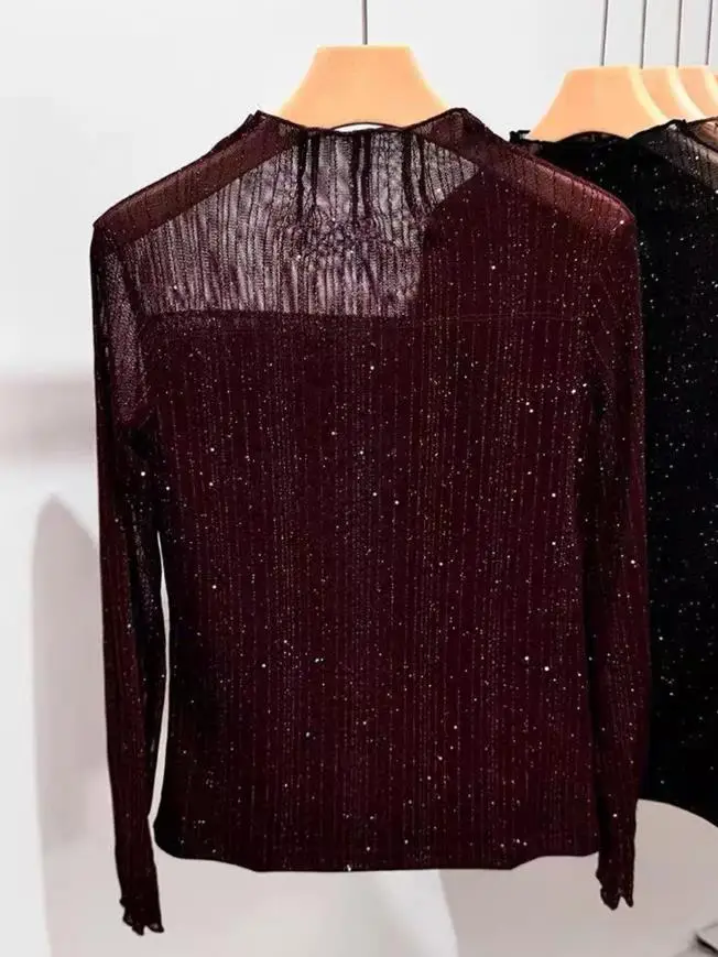 

Осень/зима 2022, новая женская модная повседневная яркая шелковая шифоновая футболка с длинными рукавами, топ, женская одежда