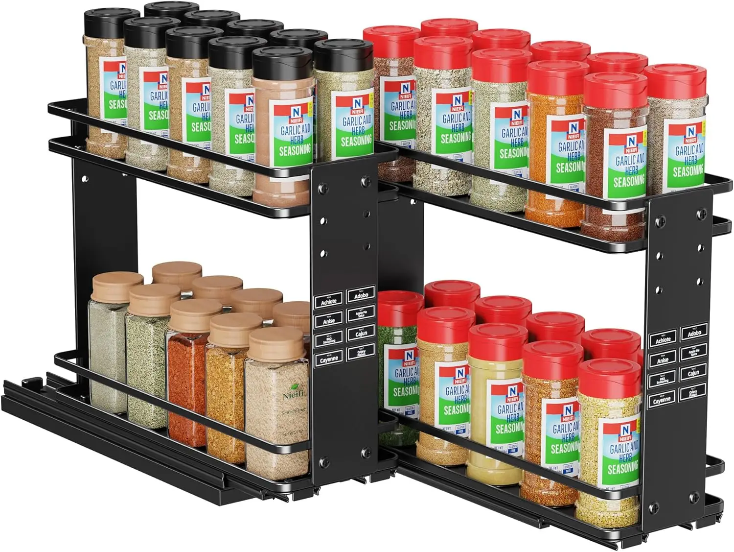 

Pull Out Spice Rack Organizer, 2 Tiers, Black, Spice Organization for Cabinet, Height Adjustable, Easy to Install