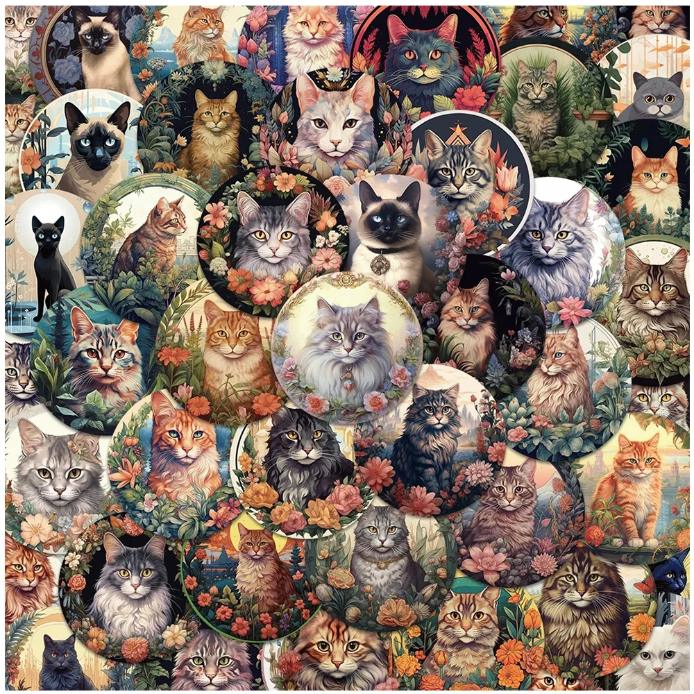 

10/30/50 шт. Винтажные цветочные наклейки с рисунком кота Эстетические декоративные наклейки DIY Телефон канцелярские принадлежности Ноутбук водонепроницаемые наклейки Игрушки