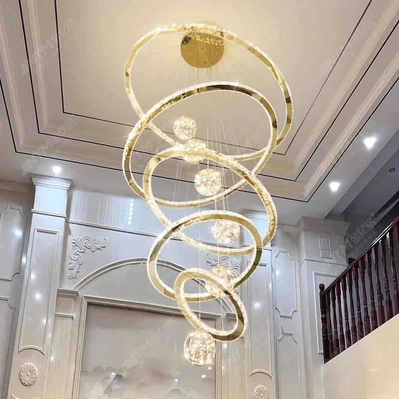 Luxury Led Crystal Chandelier For Staircase Lliving Room Long Ring Design Cristal Lamp Modern Home Decor Hanging Light Fixture