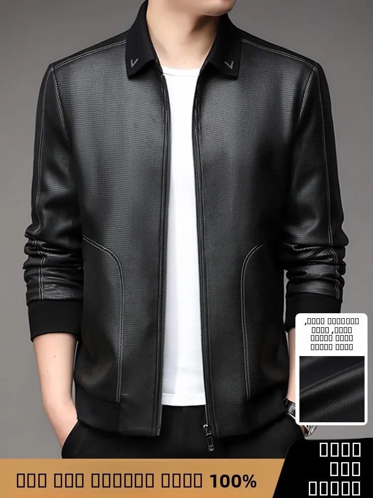 

Busin Casual Midlife Men's Leather Jaet Autumn Winter Sle Real Deer Skin Stand Collar Zipper Dad Clothes Jaet