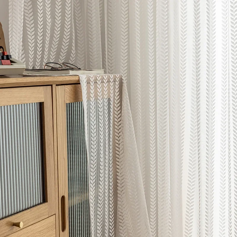 

Nordic Minimalist Curtains for Living Room Bedroom Gauze Balcony Tulle Semi-shading Small Leaves Bay Window White Curtain