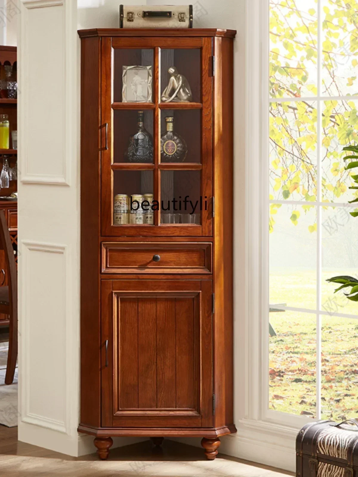 American-Style Solid Wood Corner Cabinet Storage Wine Cabinet Simple Corner Clothes Closet Triangle Corner Storage Rack