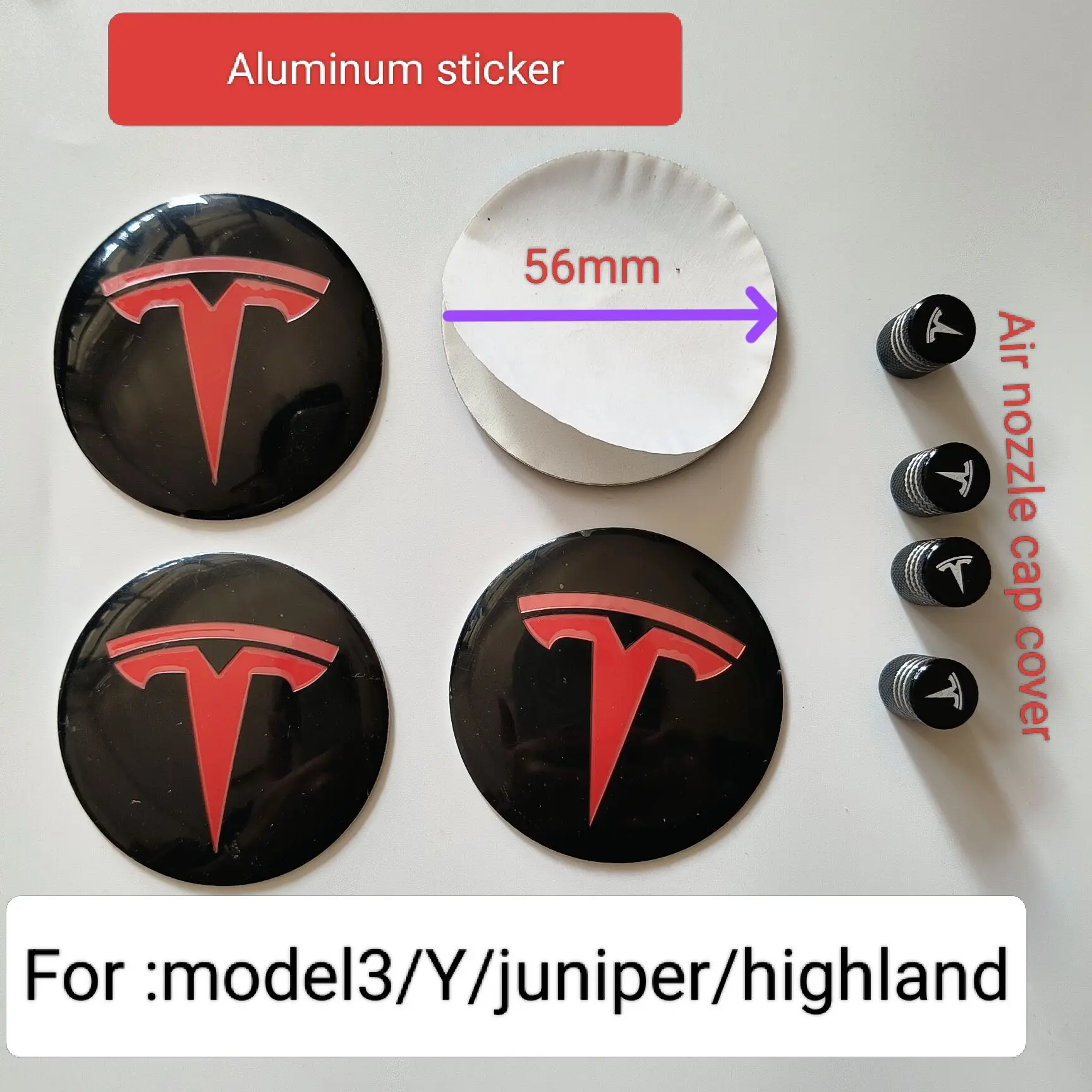 4er-Set 8er-Set 56mm Aufkleberkappen für Tesla Model 3Y S Radnabenkappen Emblem Abzeichen Aufkleber Zubehör Auto-Styling Dekorationen