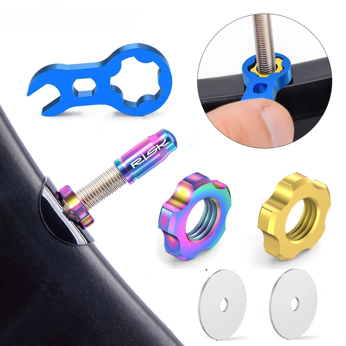 

Комплект крышек клапана Presta для велосипедных шин из титанового сплава, велосипедный FV55, пылезащитный чехол для французского клапана, гаечный ключ, инструмент, набор аксессуаров для велосипедных шин