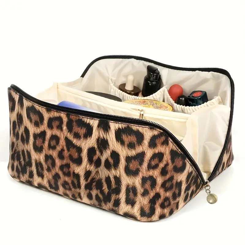 PU Leopard Print Pillow Makeup Bag Large Capacity Cosmetic Storage Bag Portable Travel Toiletry Bag