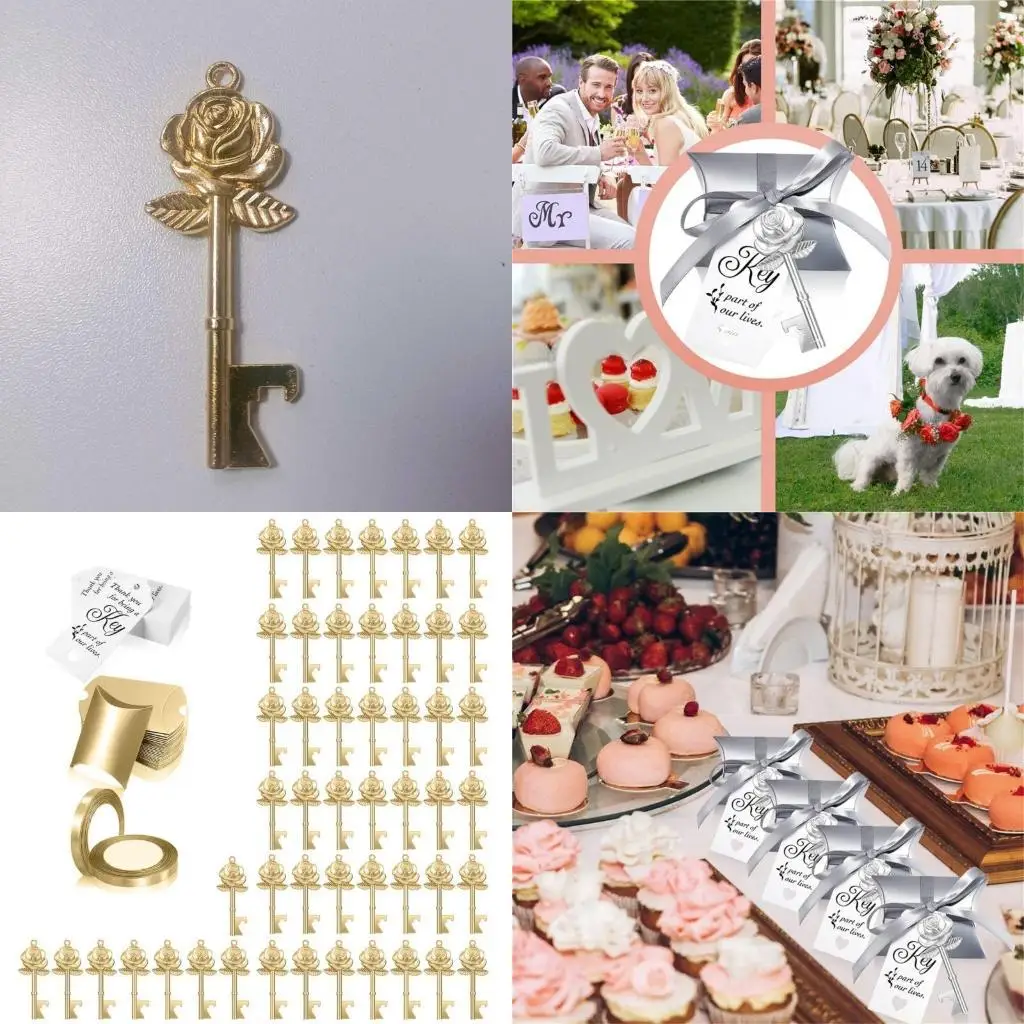 

QX2E 50 комплектов свадебного подарка, винтажная открывалка для бутылок с розами, бирки с надписью «Спасибо», коробки для конфет